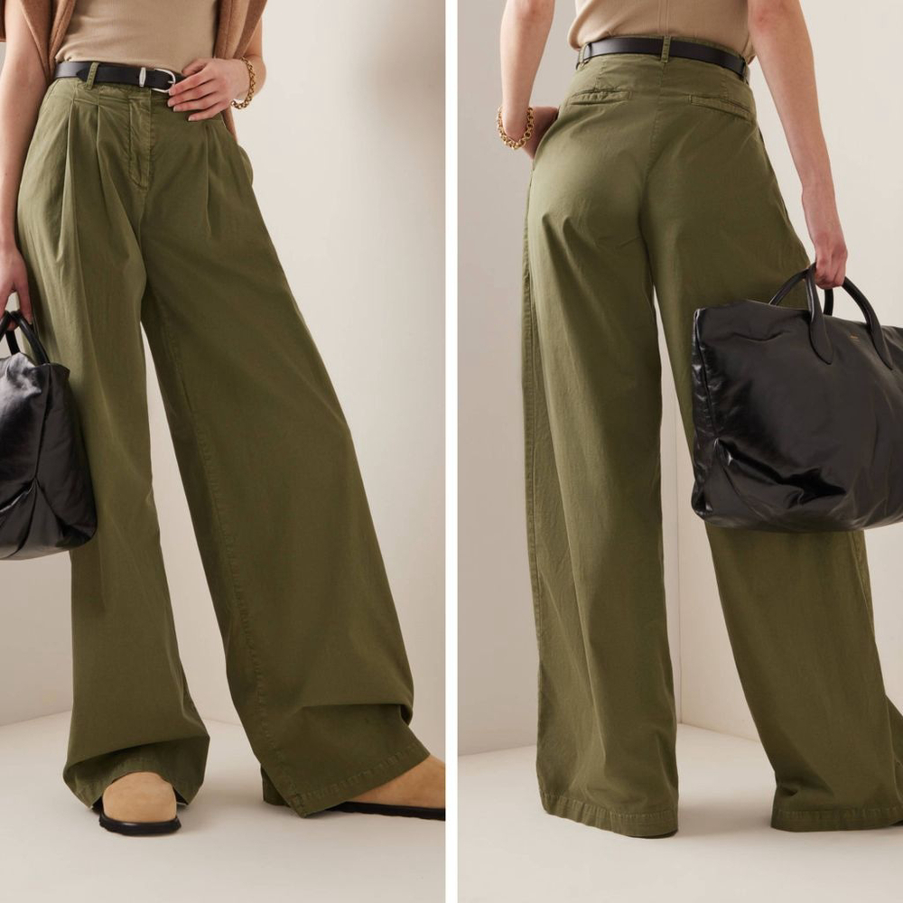 Nili Lotan Dillon Pleated Cotton Wide-Leg Pants clover green women's size 4 - Picture 2 of 7